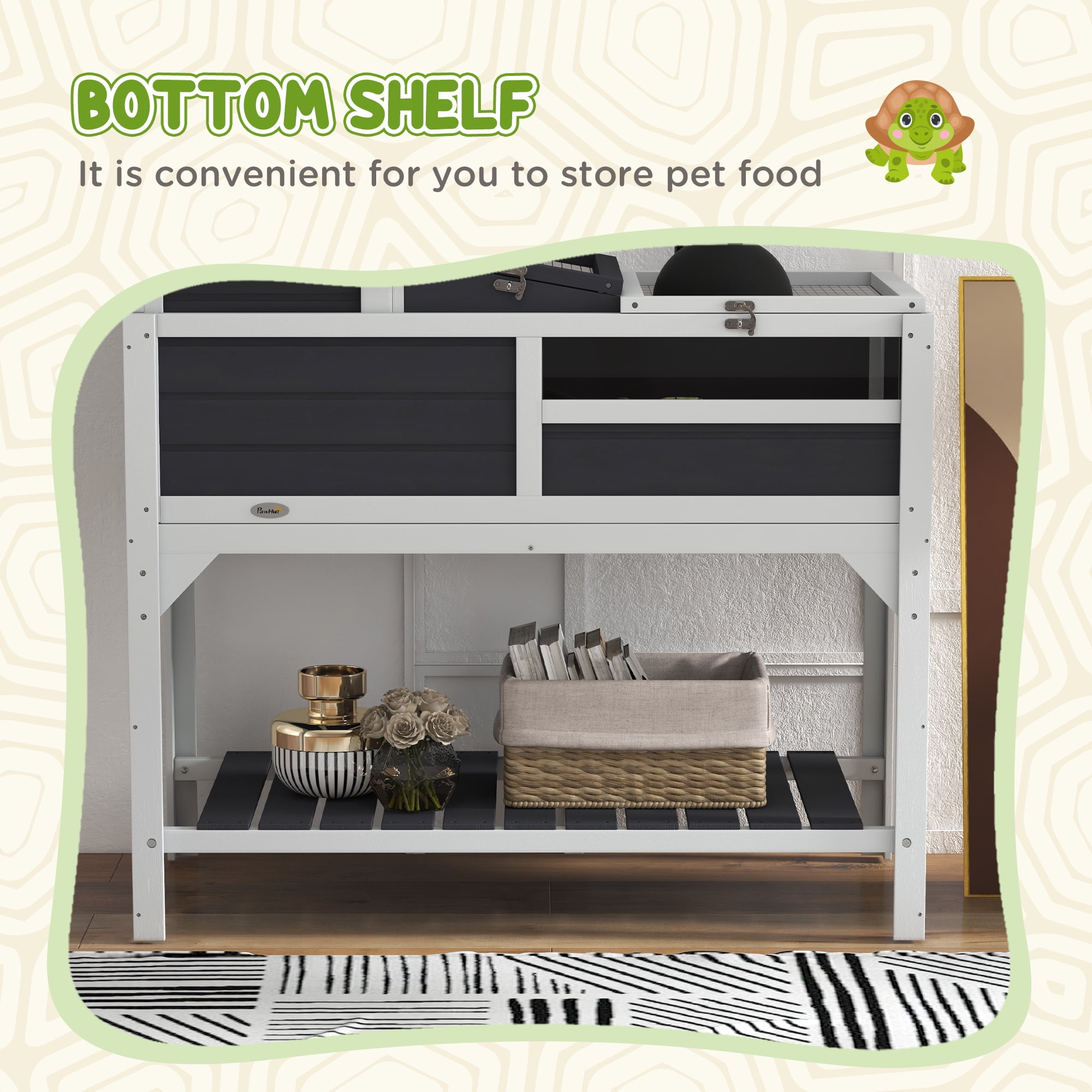 Tortoise Habitat with Adjustable Lamp Holder, 2 Layer Tortoise Enclosure with Storage Shelf, Removable Main House, Fixed Tray, Openable Lid, Gray