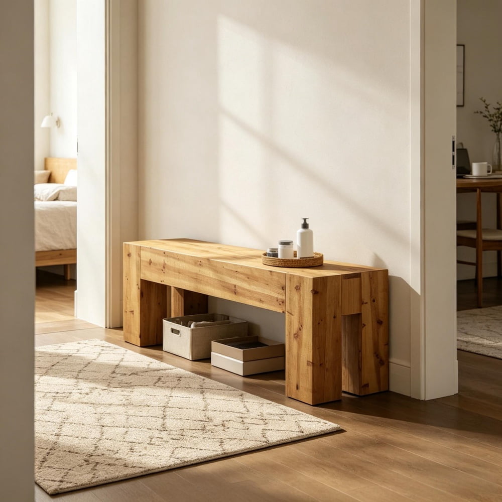 63" Solid Wood Bench, Farmhouse Entryway Bench, Multi-Purpose Shoe Bench, TV Stand & Extra Seating for Living Room Bedroom