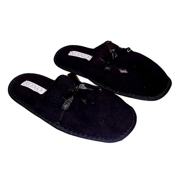 XOXO Ladies Soft Terry Slip On Slippers Medium 7-8, Black