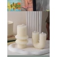 thumbnail image 6 of CATPAN Boho Striped Pillar White Candles, 4.3" Tall Small Decorative Candles for Wedding Decor, Coffee Table, Shelf Styling, Scented Soy Wax Aesthetic White Home, Space Centerpiece, 2 Pack, 6 of 9