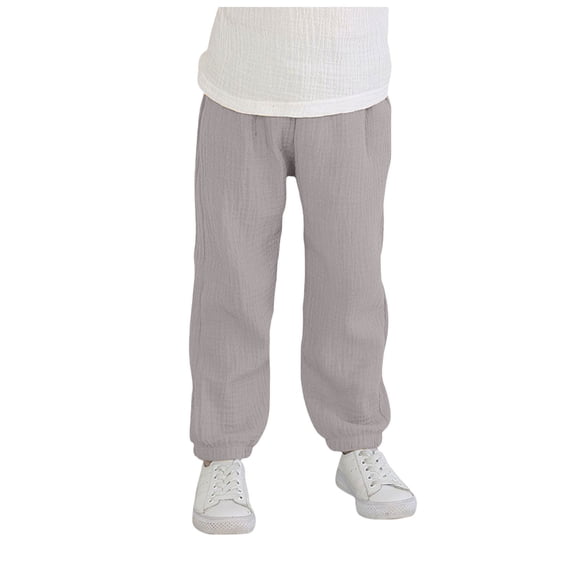 KPOPLK Toddler Baby Boys Cotton Linen Pants, Summer Beach Trousers Casual Loose Fit with Elastic Waist Drawstring for 1t 2t 3t Size 18-24 Months,Grey