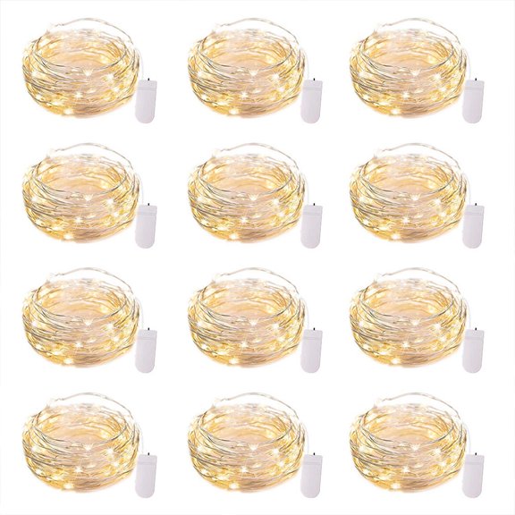 12 Pack Led Fairy Lights Battery Operated String Lights Waterproof Silver Wire 7 Feet 20 Led Firefly Starry Moon Lights for DIY Wedding Party Bedroom Patio Christmas (12 Pack, Warm White)