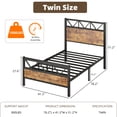 thumbnail image 2 of 4 EVER WINNER 51.2" Industrial Metal Twin Bed Frames with Tall Headboard & Footboard, Strong Metal Slats Support and Noise-Free Design with Under Bed Storage/No Box Spring Needed, Rustic Brown, 2 of 7