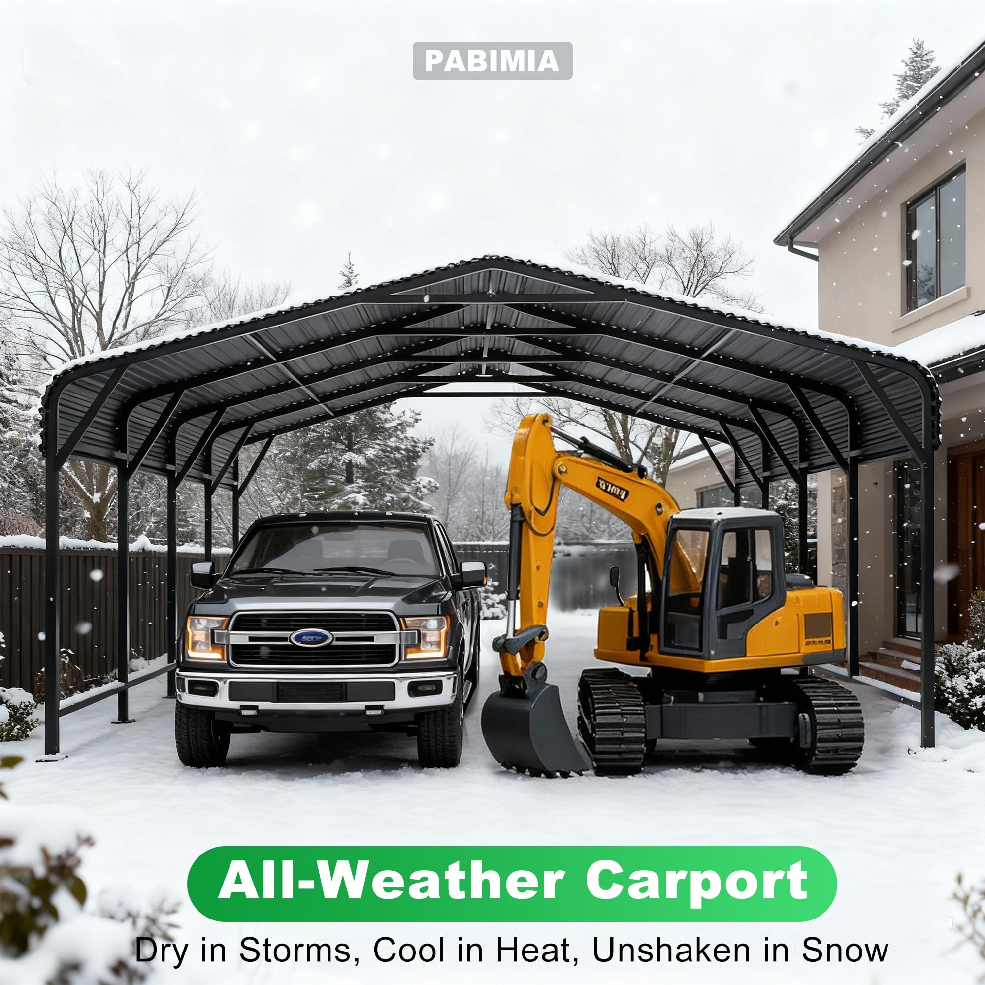 PABIMIA 20x20 FT Heavy-Duty Galvanized Steel Carport, Outdoor Metal Shelter for Cars, Trucks & Equipment, Black