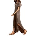 thumbnail image 2 of Vestido a juego con cuello en V, casual, holgado, manga corta, maxi con bolsillo, 2 of 5