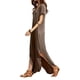 thumbnail image 2 of Vestido a juego con cuello en V, casual, holgado, manga corta, maxi con bolsillo, 2 of 5