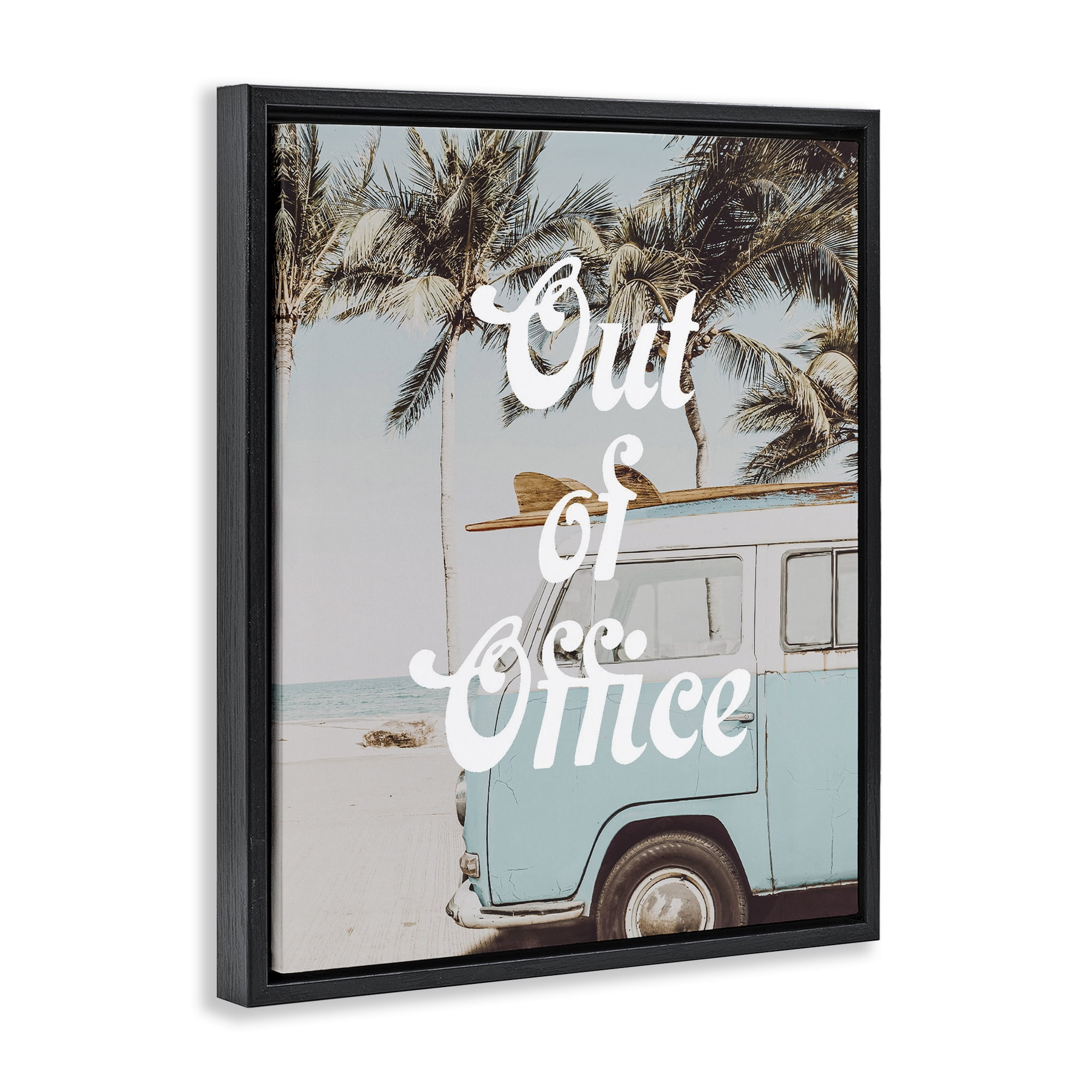 Stupell Industries Retro Out Of Office Beach Black Framed Floater Canvas Wall Art, design by Lil' Rue