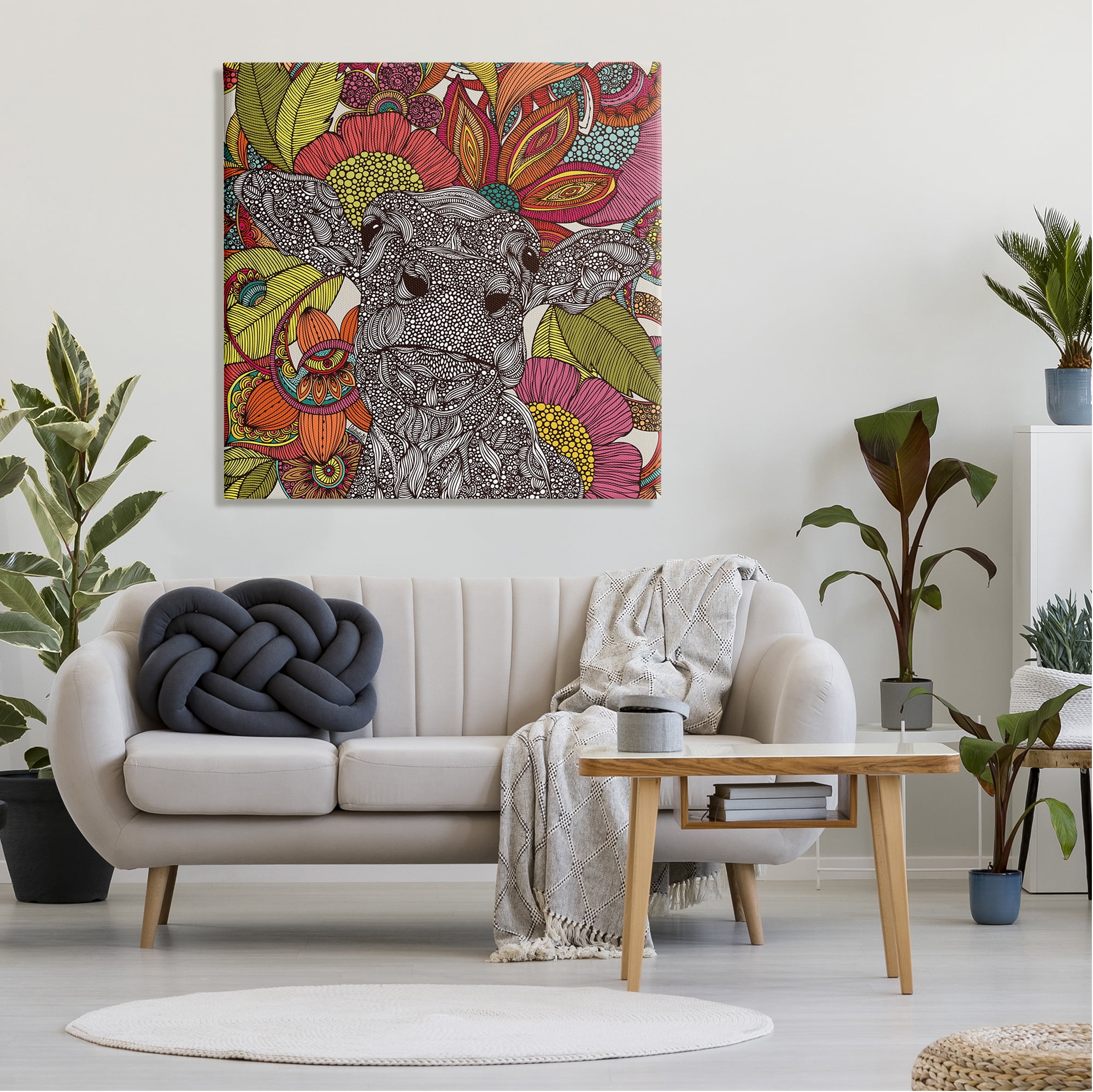 Stupell Industries Farm Cow Detailed Fractals Abstract Floral Blossoms Graphic Art Gallery Wrapped Canvas Print Wall Art, Design by Valentina Harper