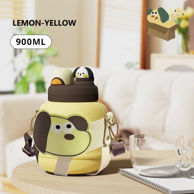 Tazas, tazas con tapa, tazas de café helado con tapa, taza grande, taza térmica para niños, auriculares, taza térmica con forma de oso, taza bonita con pajita, botella de agua compacta y portátil.