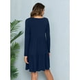 thumbnail image 2 of CALIPESSA Womens Fall Tiered Ruffle Hem Navy Blue Knee Length Dress Long Sleeve Boat Neck Solid Casual Flowy Pleated A-Line Dress, 2 of 5