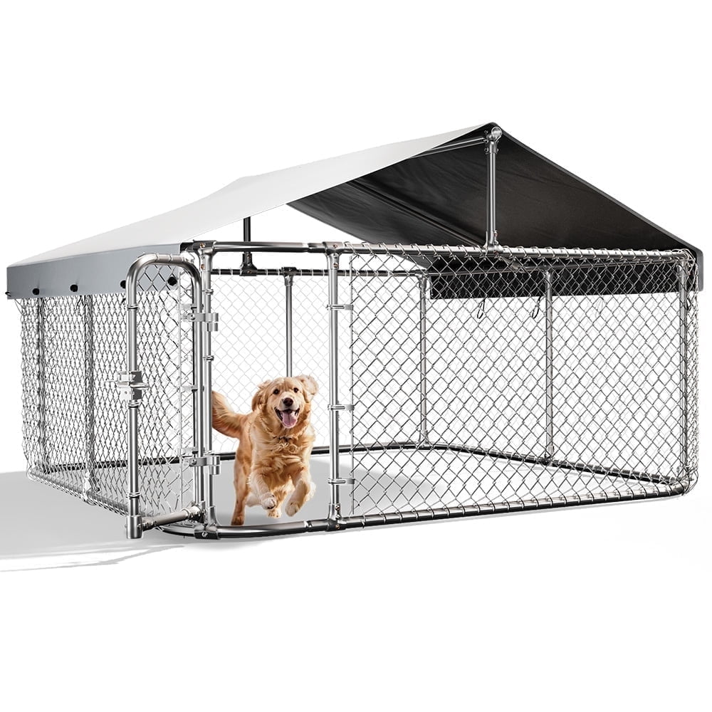 DOMIPET 10 x 10FT Large Outdoor Dog Kennel with Waterproof Roof, Heavy Duty Shade Dog Cage Pet Kennel House, Dog Enclosure for Outside, Dog Fence Playpen Weatherproof Shelter