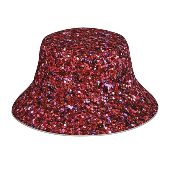 Balery Red Glitter Sun Hats for Men Women Bucket Hat UPF 50  Buckey Hat Boonie Hat Foldable UV Protection Hiking Beach Fishing Summer