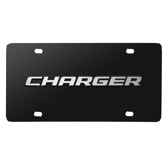 Dodge Charger 3D Logo on Black Stainless Steel License Plate