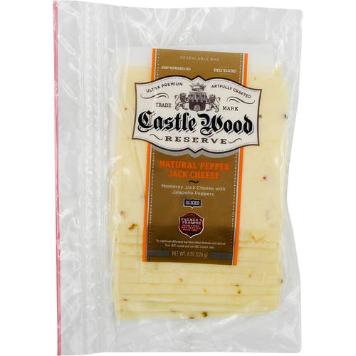 Castle Wood Reserve Sliced Natural Pepper Jack Cheese, 8 oz