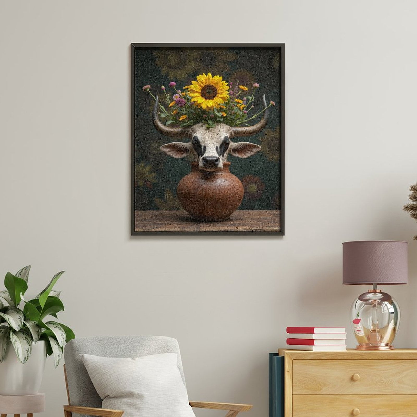 Paint By Numbers Kit for Adults Beginner - DIY Cow Flower Vase Art Canvas Painting Kits for Adults, Frameless Paint By Number for Adults for Home Wall Decor 16x20 Inch