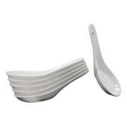 Contemporary Glossy White Porcelain Ceramic Soup Spoons With Hole Pack Of 6 Set