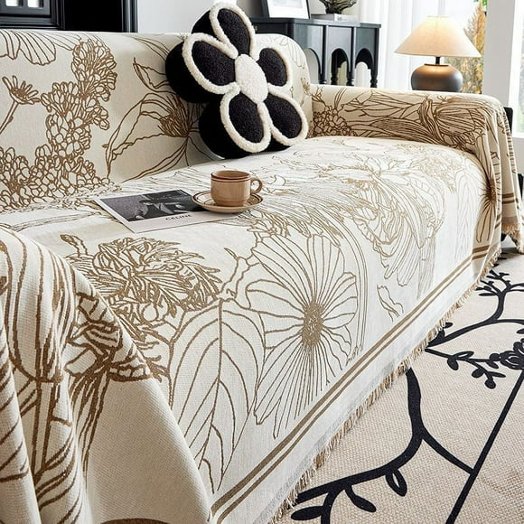 Granjero Gordo Funda de sofá Chenier beige para sala de estar, funda de toalla de sofá de doble cara, funda protectora de sofá simple de 70,87 x 70,87 pulgadas
