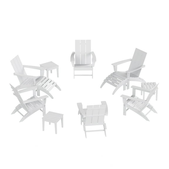 WestinTrends Ashore 12 Pieces Adirondack Chairs Set, All Weather Poly Lumber Adirondack Chairs with Ottoman and Side Table Patio Conversation Outdoor Furniture Set, White