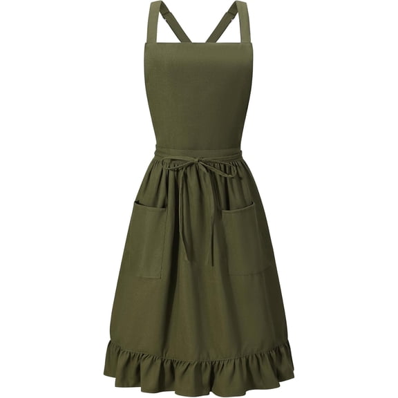 Vintage Apron Dress for Women with Pockets Cute Pinafore Aprons for Kitchen Cooking Baking Gardening