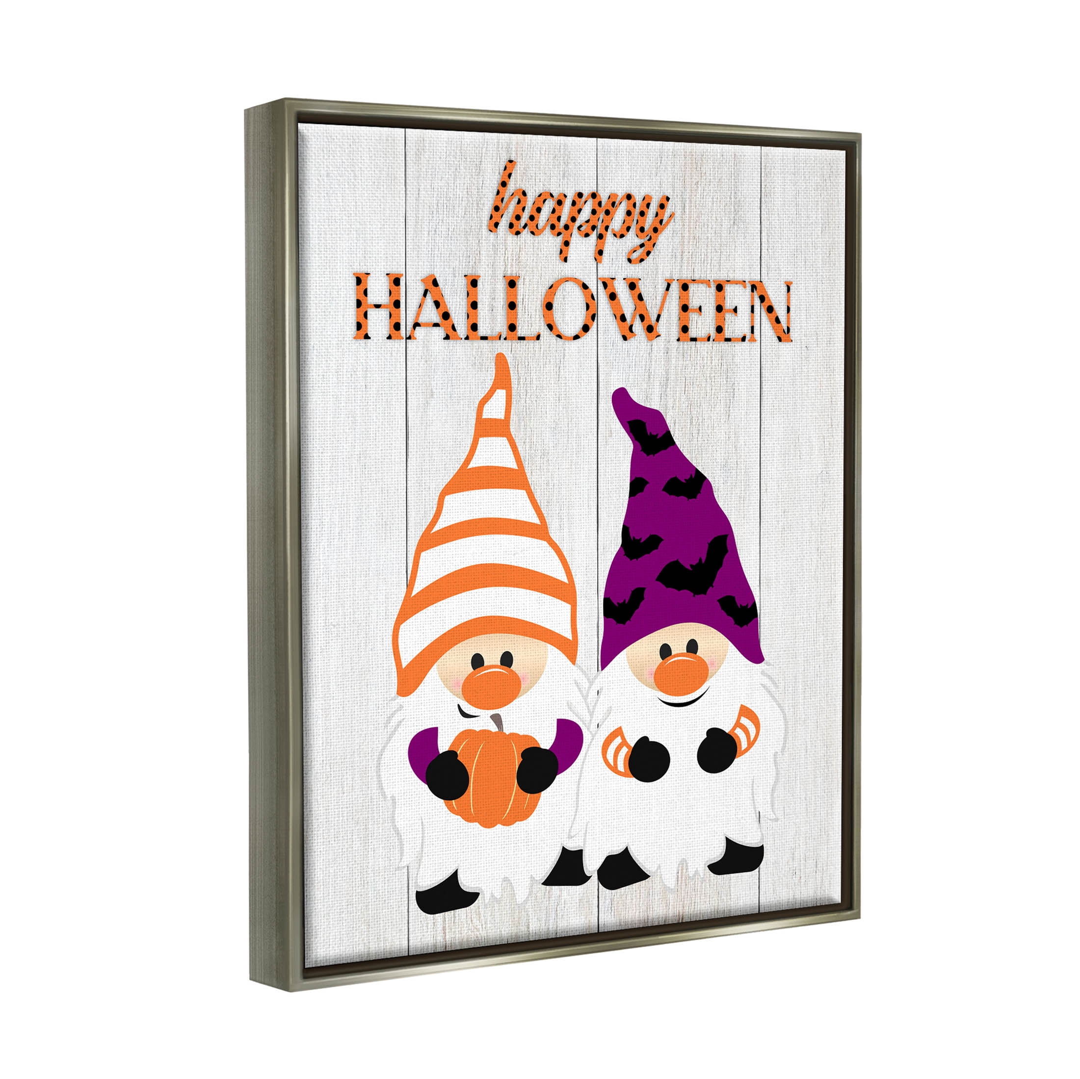 Stupell Industries Happy Halloween Seasonal Gnomes Graphic Art Luster Gray Floating Framed Canvas Print Wall Art, Design by CAD Designs