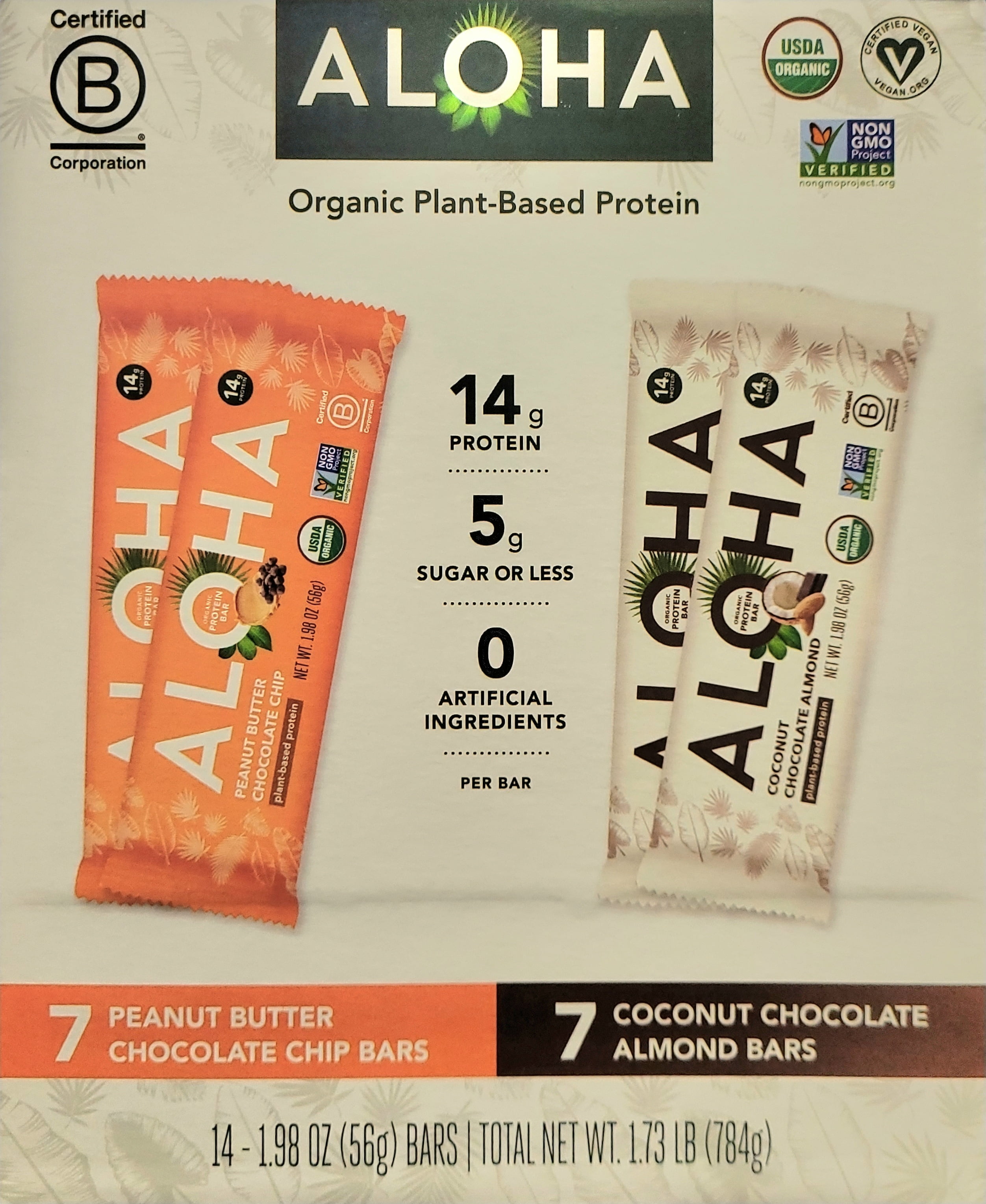 Aloha Organic Plant-Based Protein Bars Variety 14 Packs (7-Peanut ...