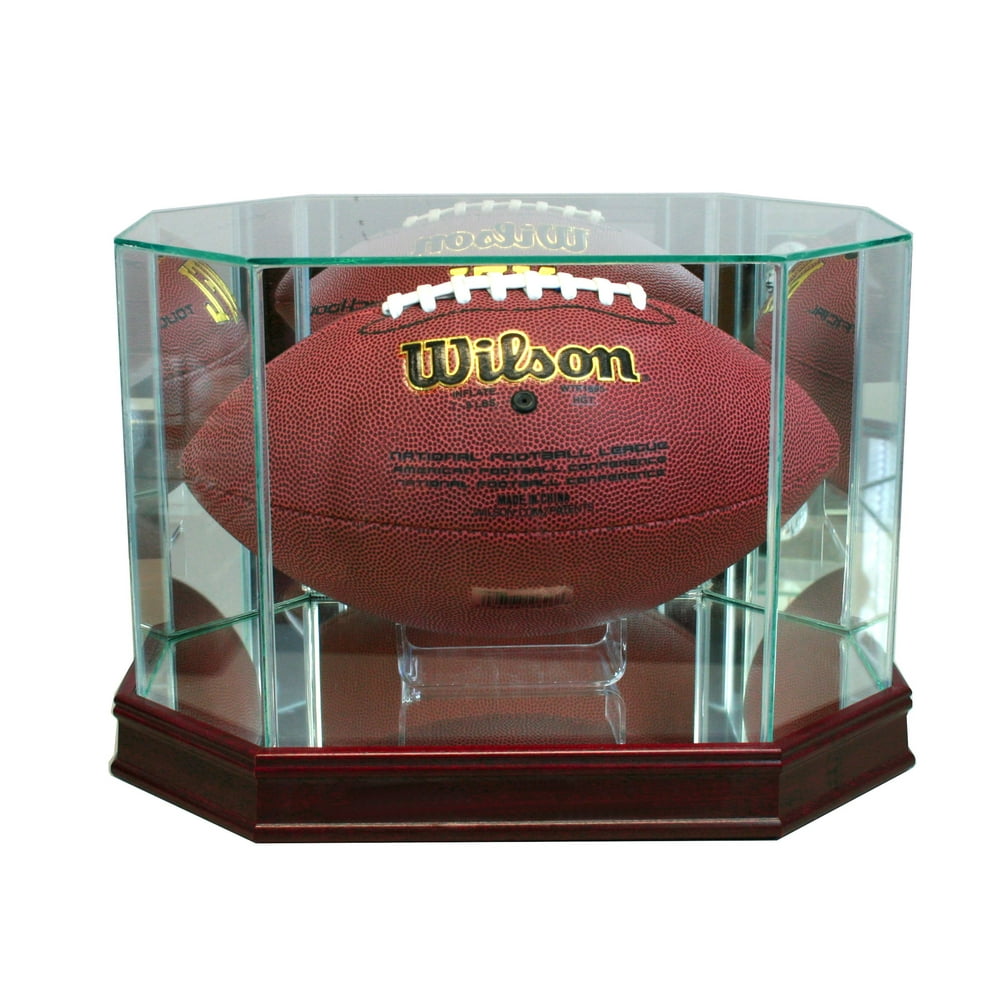 Octagon Football Display Case with Cherry Sport Moulding with