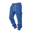 thumbnail image 4 of Men's Cargo Joggers Solid Color Drawstring Sweatpants with Multi Pockets & Elastic Cuffs,Casual Fleece Pants, 4 of 5