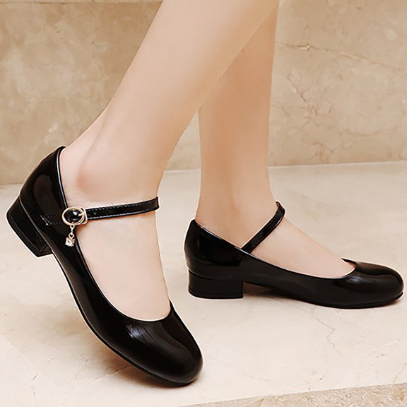 Gyujnb Girls Patent Mary Jane Shoes Low Heel Buckle Strap Princess Shoes for School Wedding Prom,10.5-11 Years