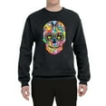thumbnail image 2 of Wild Bobby Dean Russo Colorful Sugar Skull Streetwear Unisex Crewneck Graphic Sweatshirt, Black, Small, 2 of 5