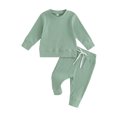 thumbnail image 2 of Infant Baby Ribbed Fall Outfits Solid Color Long Sleeve Sweatshirt Tops Elastic Waist Pants Set Winter Clothes,0-24 Months, 2 of 9