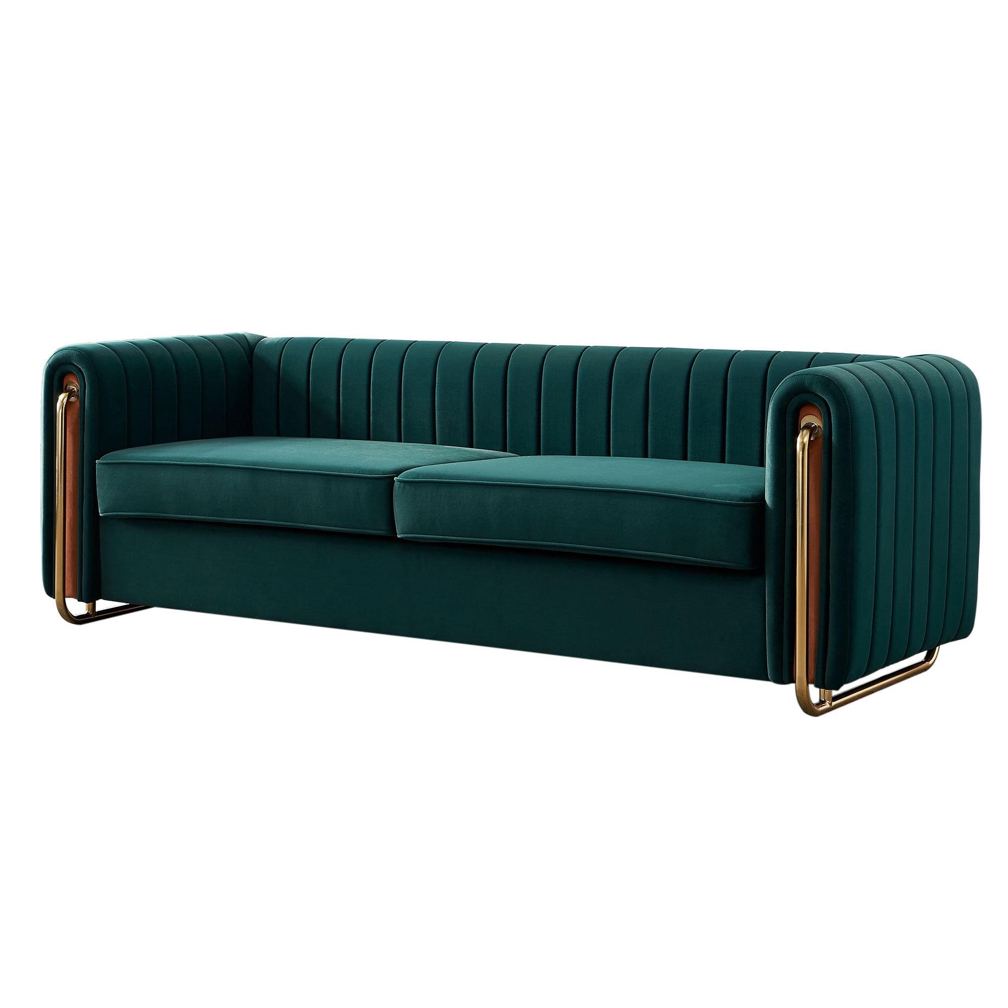 Gewnee Velvet Modern Arms and Removable Cushions Chesterfield Sofa, Green