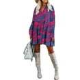 thumbnail image 2 of FANCYINN Womens Floral Shift Tunic Dress Long Sleeve Cover Up V Neck Ruffle Swing Chiffon Floral Prints Mini Dress Red Flower Pockets XS, 2 of 5