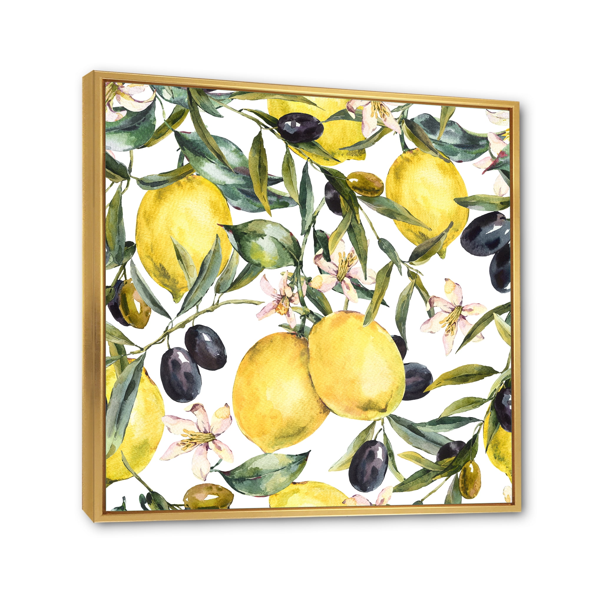 Designart 'Olive and Lemon Branches I' Tropical Framed Canvas Wall Art Print