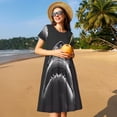 thumbnail image 4 of Fotbe Black And White Shark Vestido Largo de Moda para Mujer, Vestido Tipo Camiseta con Manga Corta y Estilo Casual a Rayas y Bloques de Color, 4 of 6