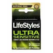 LifeStyles Ultra Sensitive Lubricated Latex Condoms Natural Feel 3Ct, 3-Pack