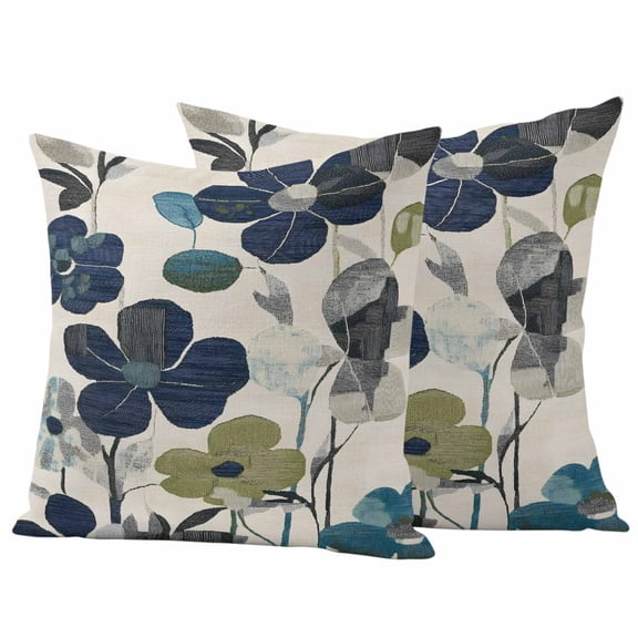Navy Blue Green Floral Outdoor Waterproof Pillow Covers, Vintage Botanical Leaves Decorative Square Throw Pillowcase Sofa Cushion Sham for Patio/Couch/Chair, 20"x20" 2 Pack