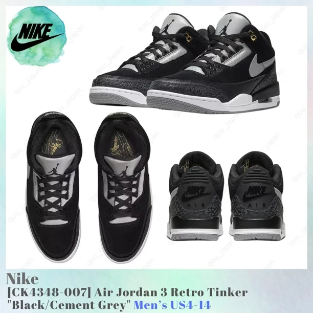 N I-K-E A i r-Jor-dan 3 Retro Tinker Black / Cement Grey CK4348-007 Men’s US4-14 NEW