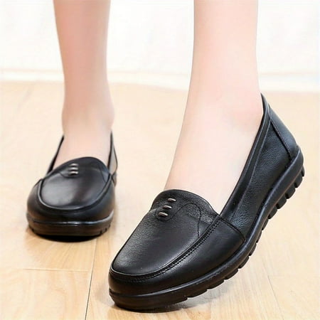 

Women‘s Solid Color Loafers Casual Slip On Soft Sole Shoes Lightweight Faux Leather Shoes