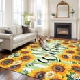 thumbnail image 3 of Rectangle Area Rug 6x9ft,Watercolor Pastoral Sunflower Leaves Washable Carpet Non-Slip Runner Accent Rugs Indoor Floor Mat for Bedroom Living Room Decor,Green White Stripe, 3 of 9