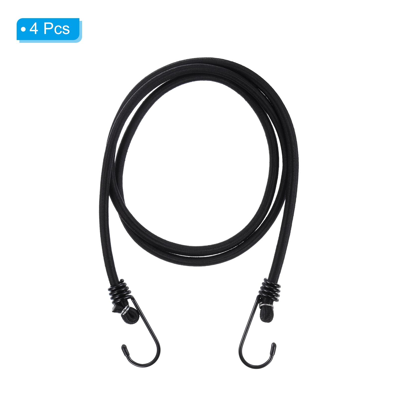 Uxcell Bungee Cord with Hooks, 59 inch Reflective Elastic Rope Outdoor Strapping Tape Hook, Black 4 Pack