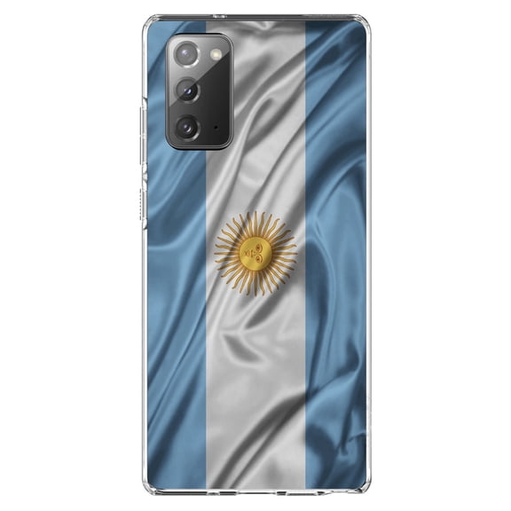 DistinctInk Clear Shockproof Hybrid Case for Samsung Galaxy Note 20 (6.7" Screen) - TPU Bumper, Acrylic Back, Tempered Glass Screen Protector - Argentina Waving Flag