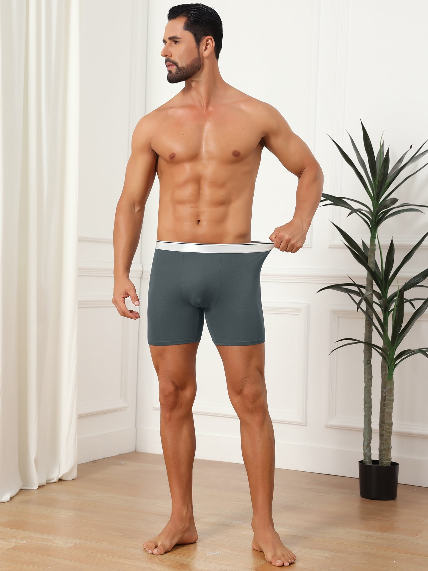 DARING DIVA Men's Stretch Waistband Boxer Brief Comfortable Solid Underwear 34 Dark Gray