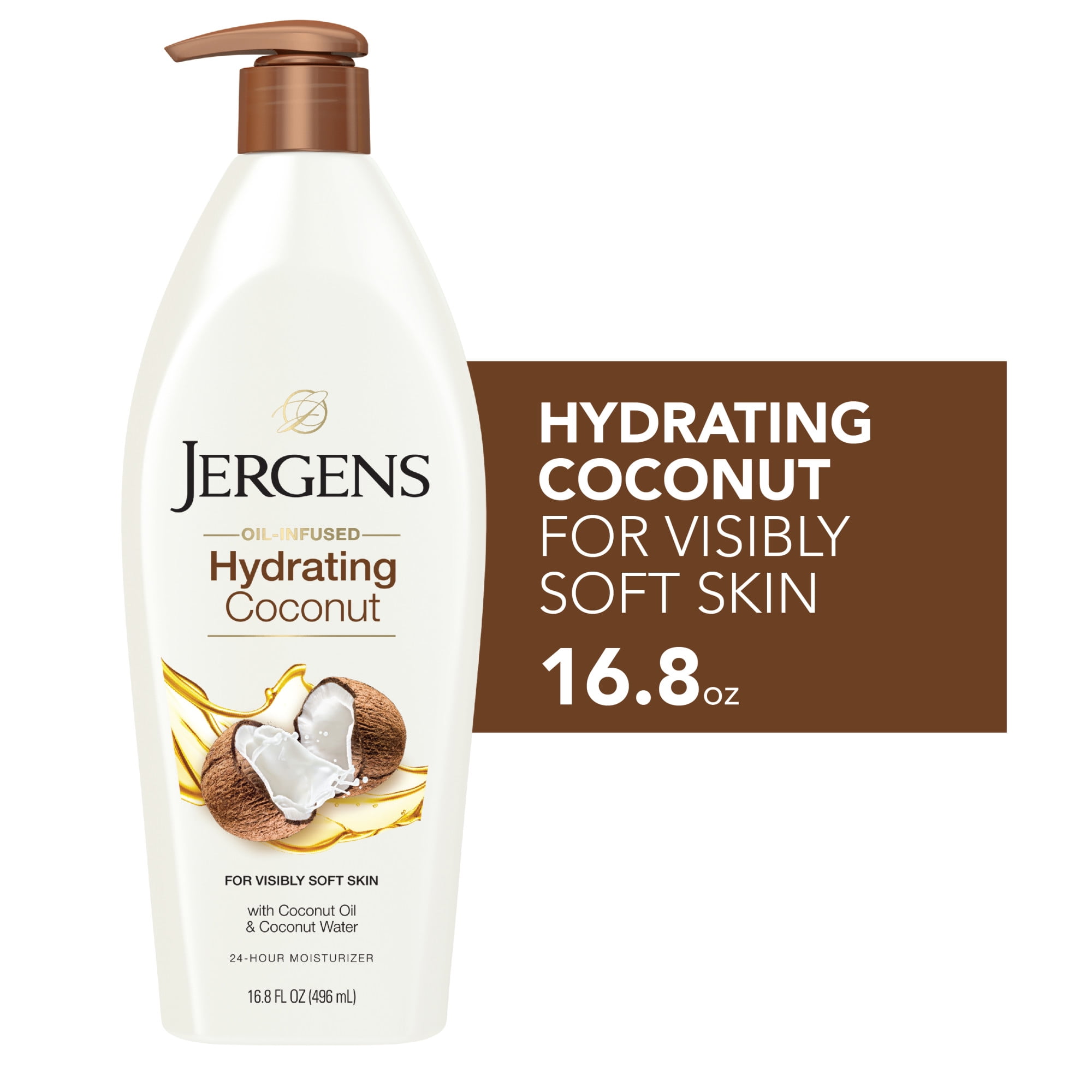 Jergens Hand and Body Lotion, Hydrating Coconut Body Lotion, 16.8 Oz
