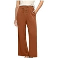 thumbnail image 3 of Htigea Flowy Wide Leg Pants for Women Lightweight High Waist Pull-On Pants with Pockets under 10 dollars Orange,S, 3 of 7
