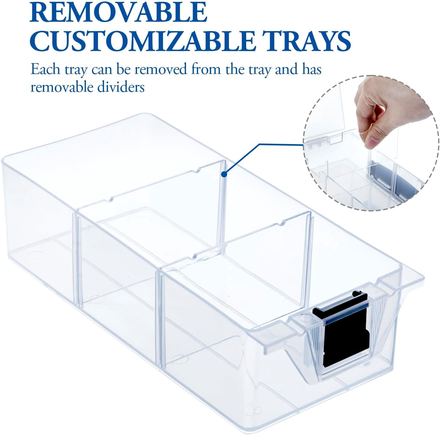 Clear Plastic Storage Box Container, Arts and Crafts Sewing Supplies Organizer Case with Black Accents, 24 Customizable Compartments, and 6 Drawers with Removable Dividers