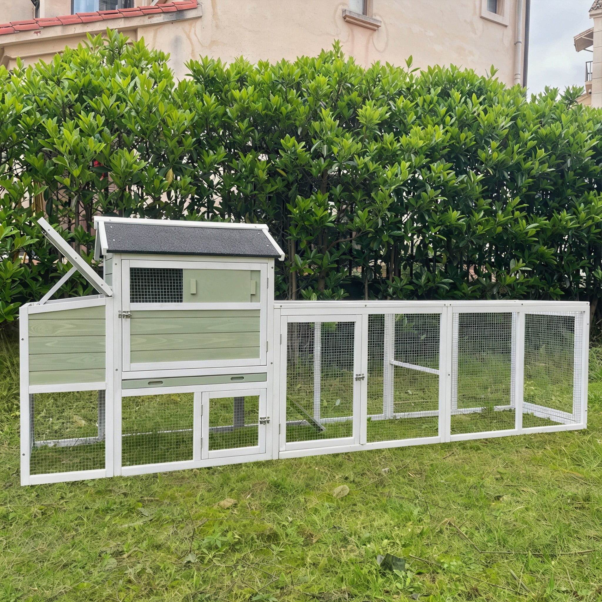 Backyard Chicken Coop with Nesting Box, Weather Resistant Wooden Hen House, Walk-In Run Options, Fits 2-6 Chickens, Green Coop with Run