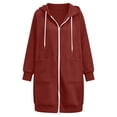 thumbnail image 5 of Women's Zip Up Hoodies Long Tunic Sweatshirts Oversized Fleece Casual Long Sleeve 2026 Fall Hoodie Jacket Coat, Red, L, 5 of 6
