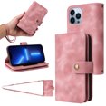 thumbnail image 1 of for iPhone 13 Pro Wallet Case, [Card Slots] PU Leather ID Credit Holder Folio Flip Kickstand Magnetic Clasp Phone Cover & Lanyard & Shoulder Strap for iPhone 13 Pro, Pink, 1 of 8