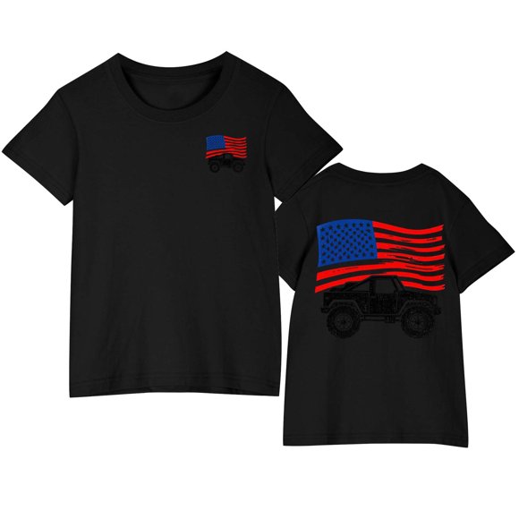 Independence Day Toddler Boys T-shirt for Boys, Short Sleeve Cotton Tee with Double-Sided Print, Round Neck, Breathable Fabric, for Ages 3-10, Hand Wash Only