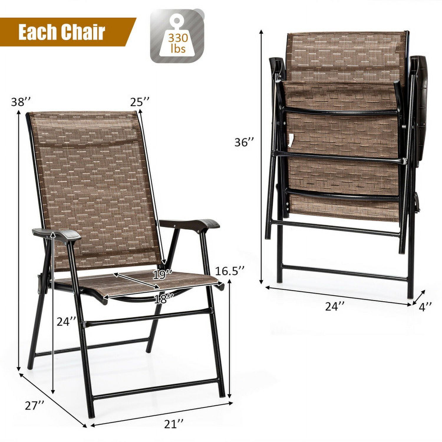 Aimee Lii 2 Pieces Outdoor Patio Folding Chair with Armrest for Camping Garden, Outdoor Patio Set